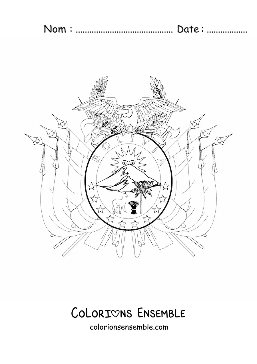 Image à colorier des armoiries du drapeau de la Bolivie