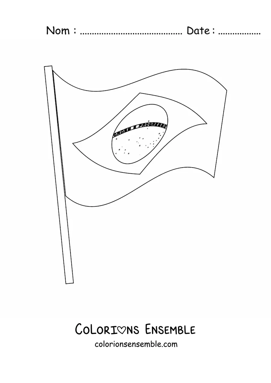 Image à colorier du drapeau du Brésil flottant sur un mât