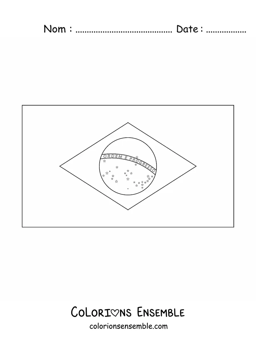 Image à colorier du drapeau du Brésil à l’horizontale