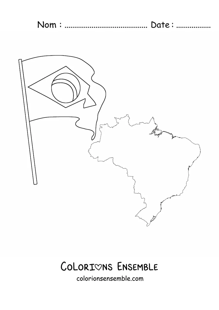 Image à colorier du drapeau du Brésil avec une carte