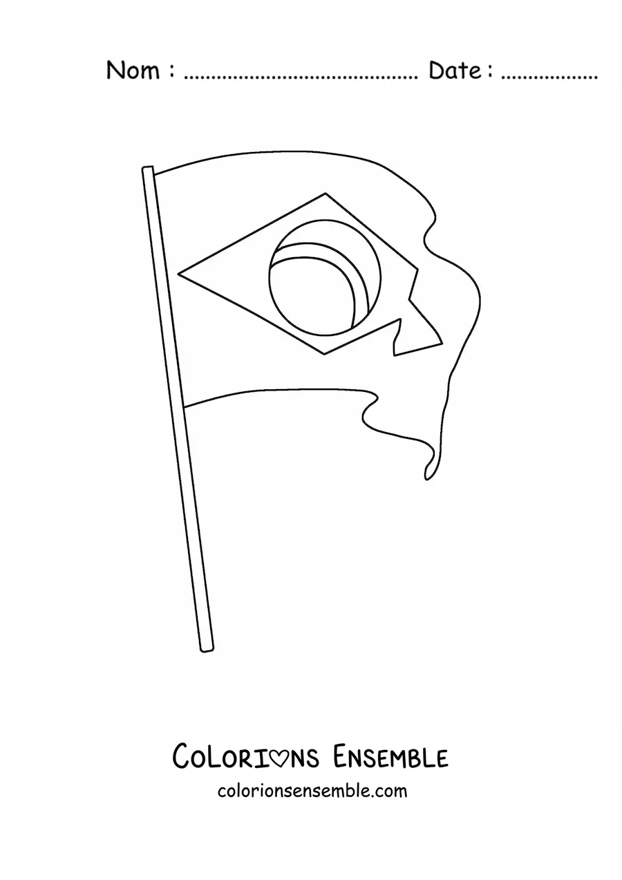 Image à colorier du drapeau du Brésil sur un mât