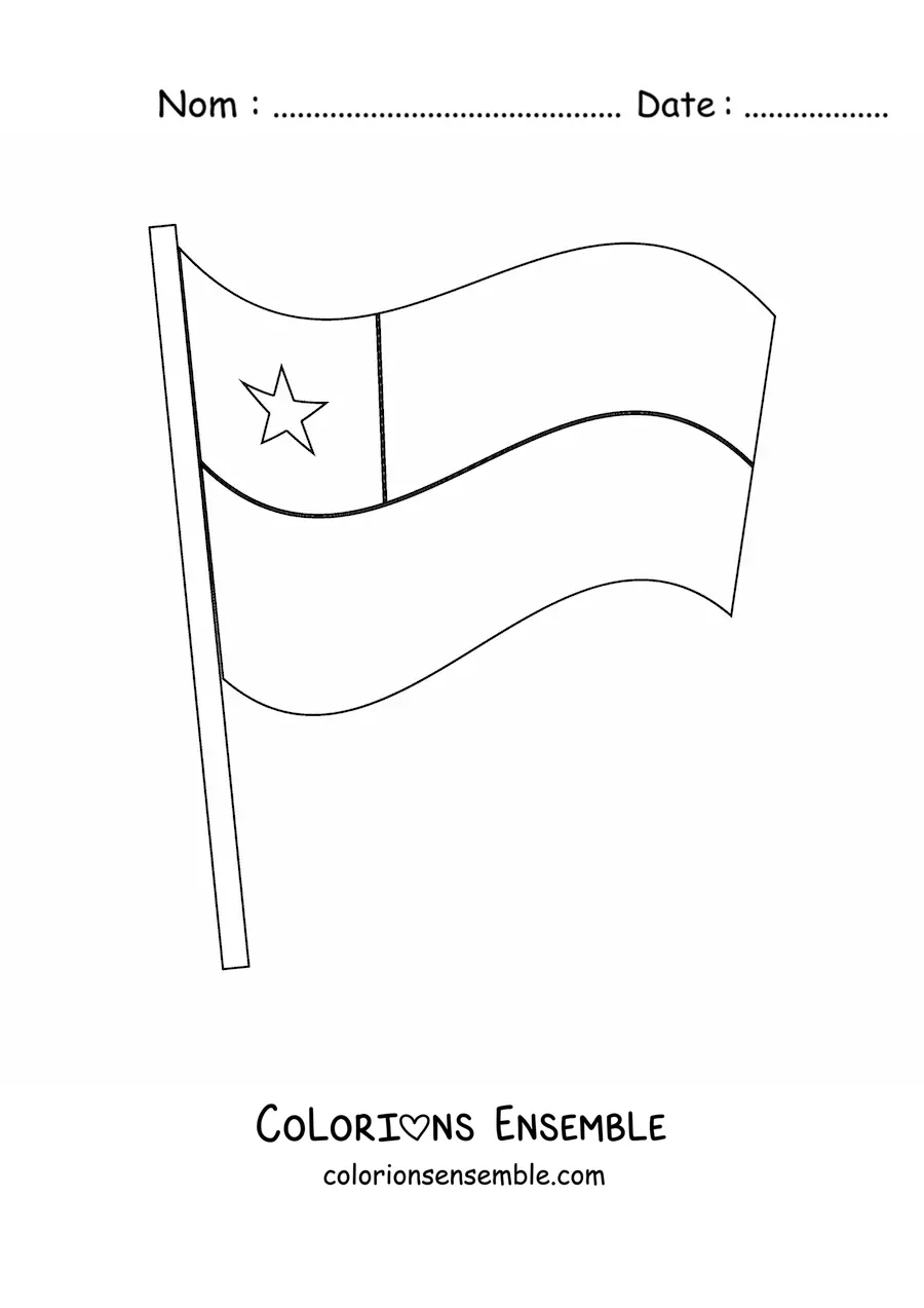 Image à colorier du drapeau du Chili flottant sur un mât