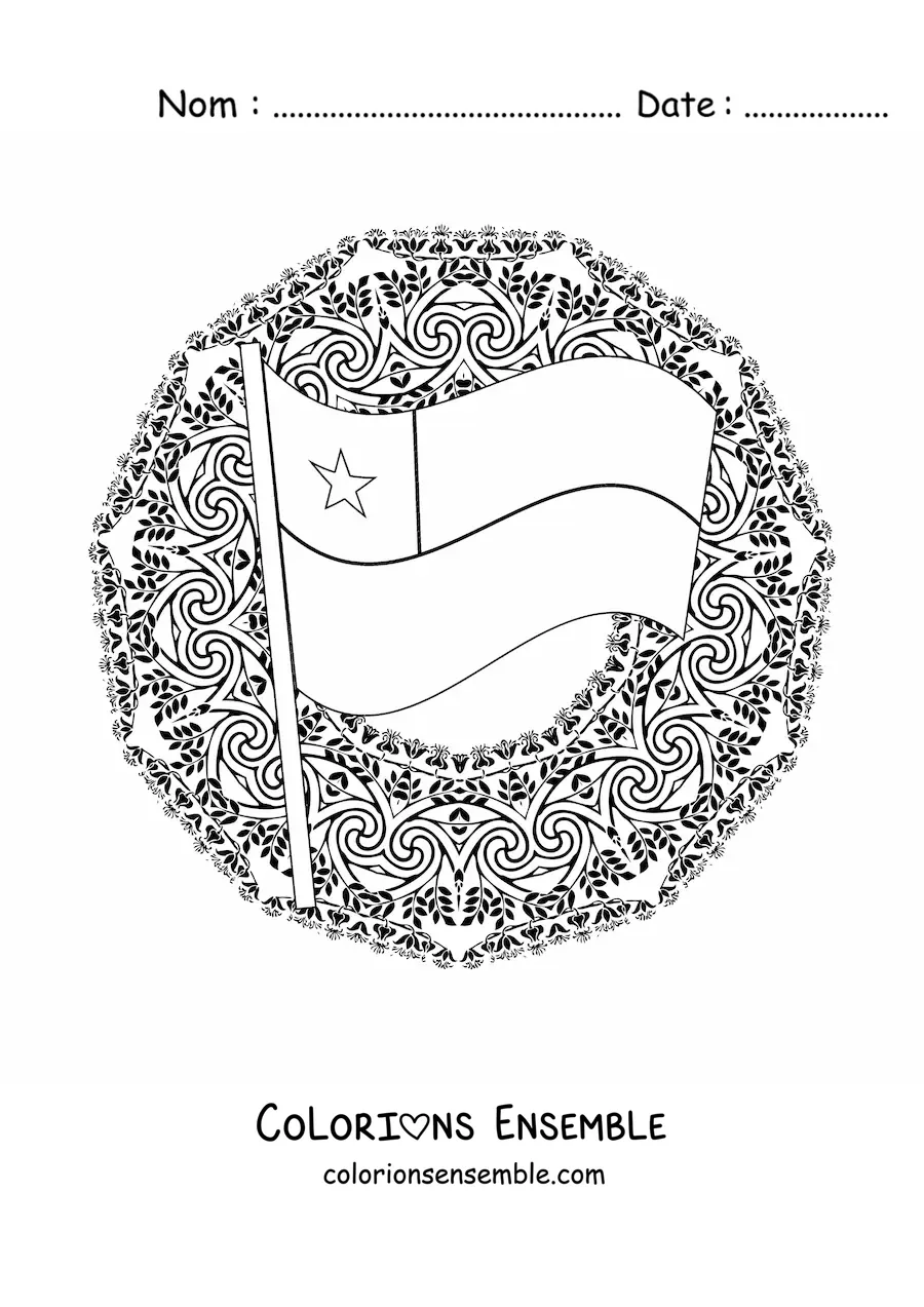 Image à colorier du drapeau du Chili avec un mandala