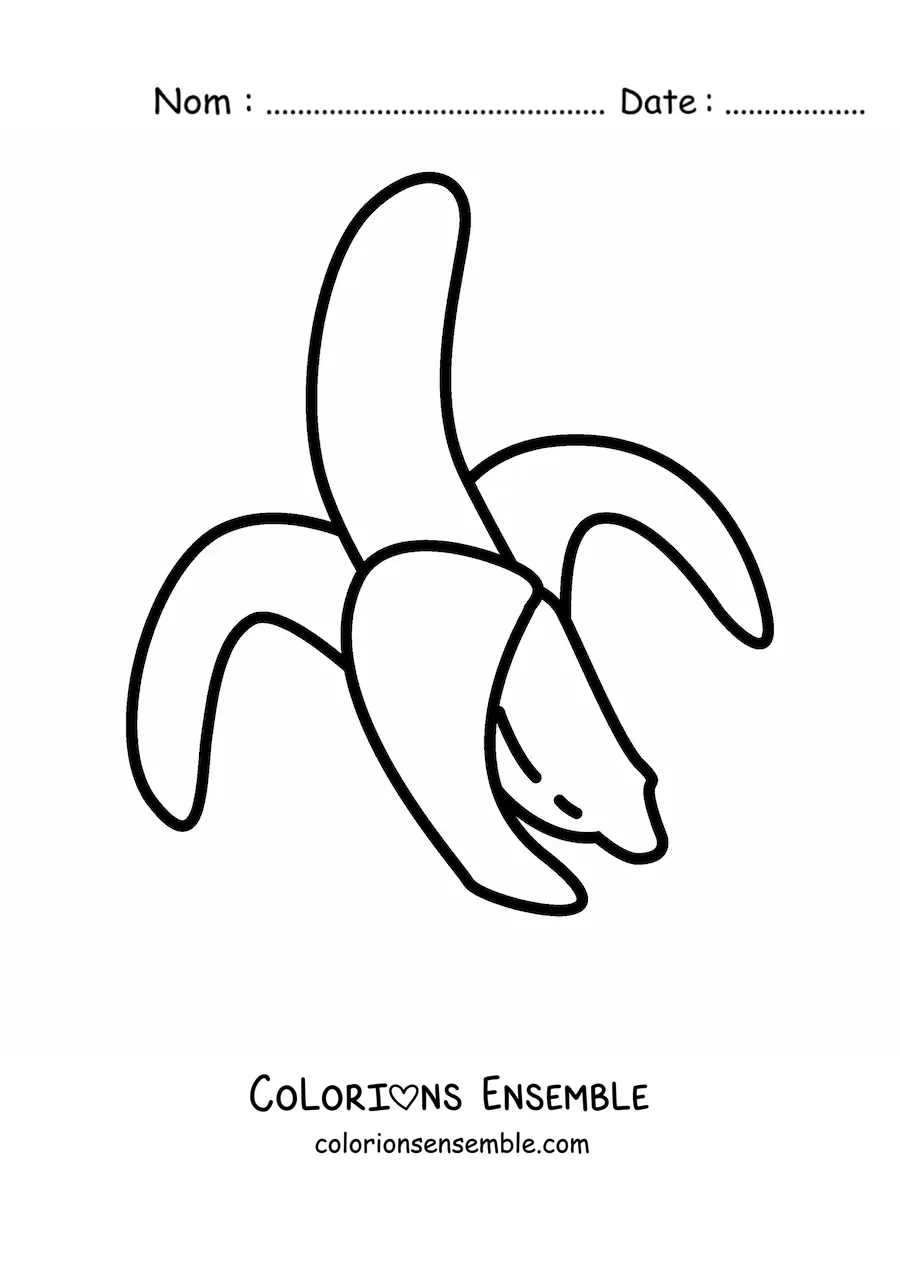 Image à colorier d'une banane avec une demi-peau penchée vers la gauche