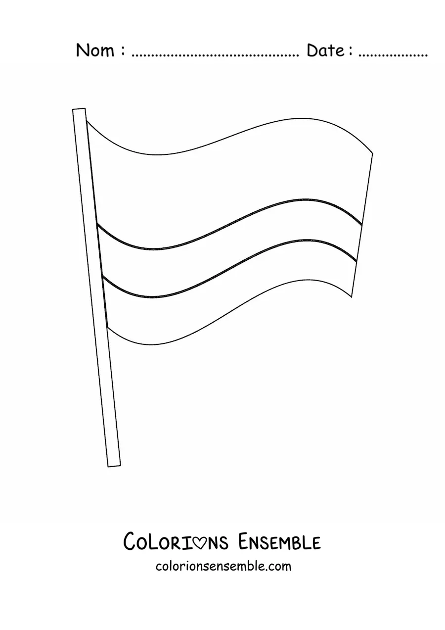 Image à colorier du drapeau de la Colombie sur un mât