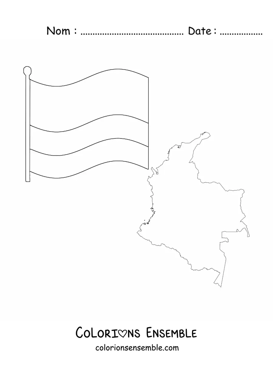 Image à colorier du drapeau de la Colombie avec une carte