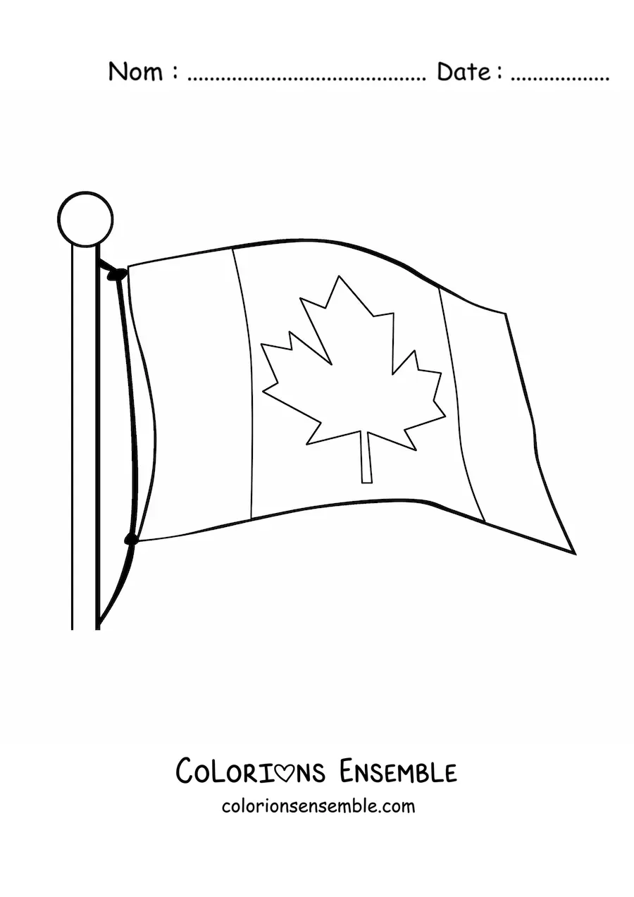 Image à colorier du drapeau du Canada sur un mât