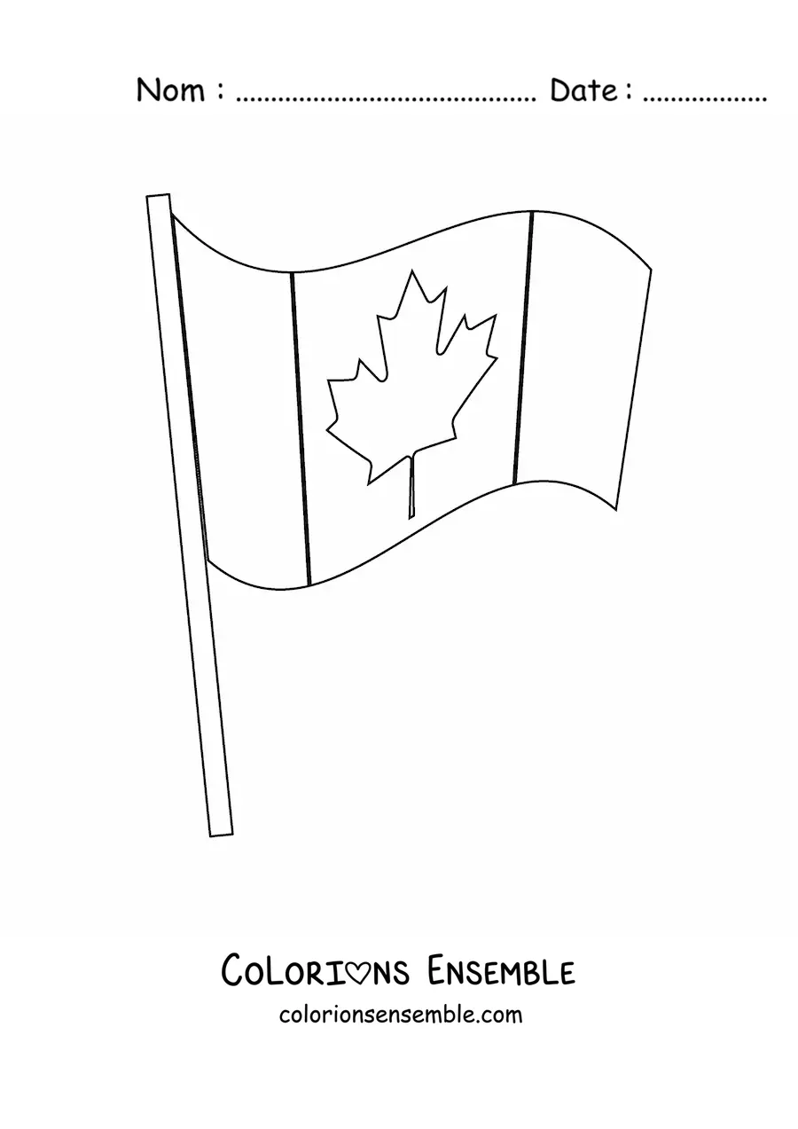 Image à colorier du drapeau du Canada flottant sur un mât