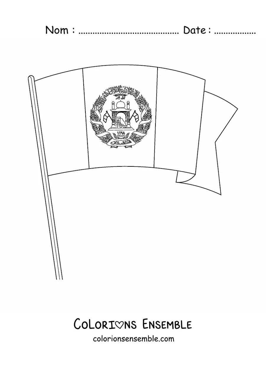 Image à colorier du drapeau de l’Afghanistan flottant sur un mât