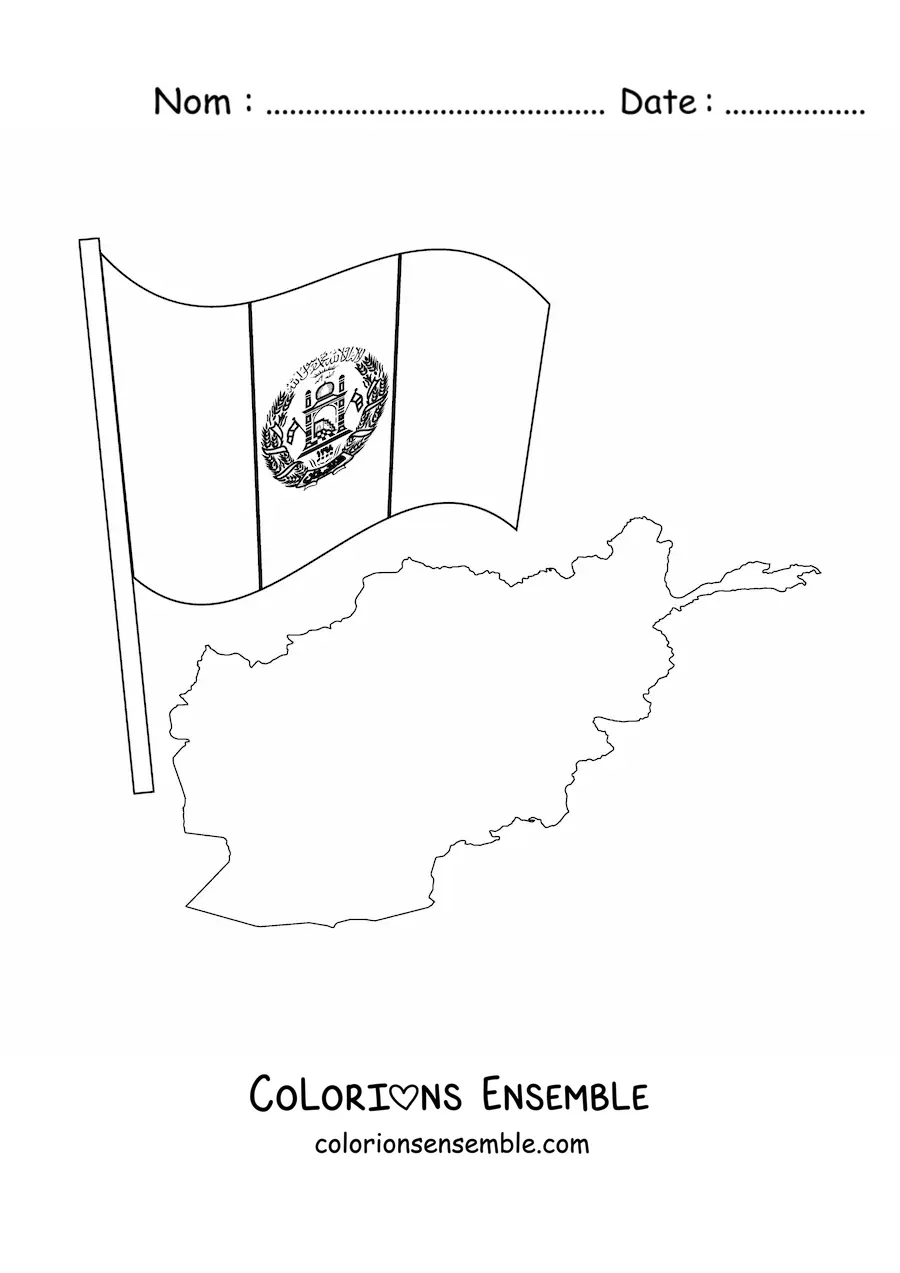 Image à colorier du drapeau de l’Afghanistan avec une carte
