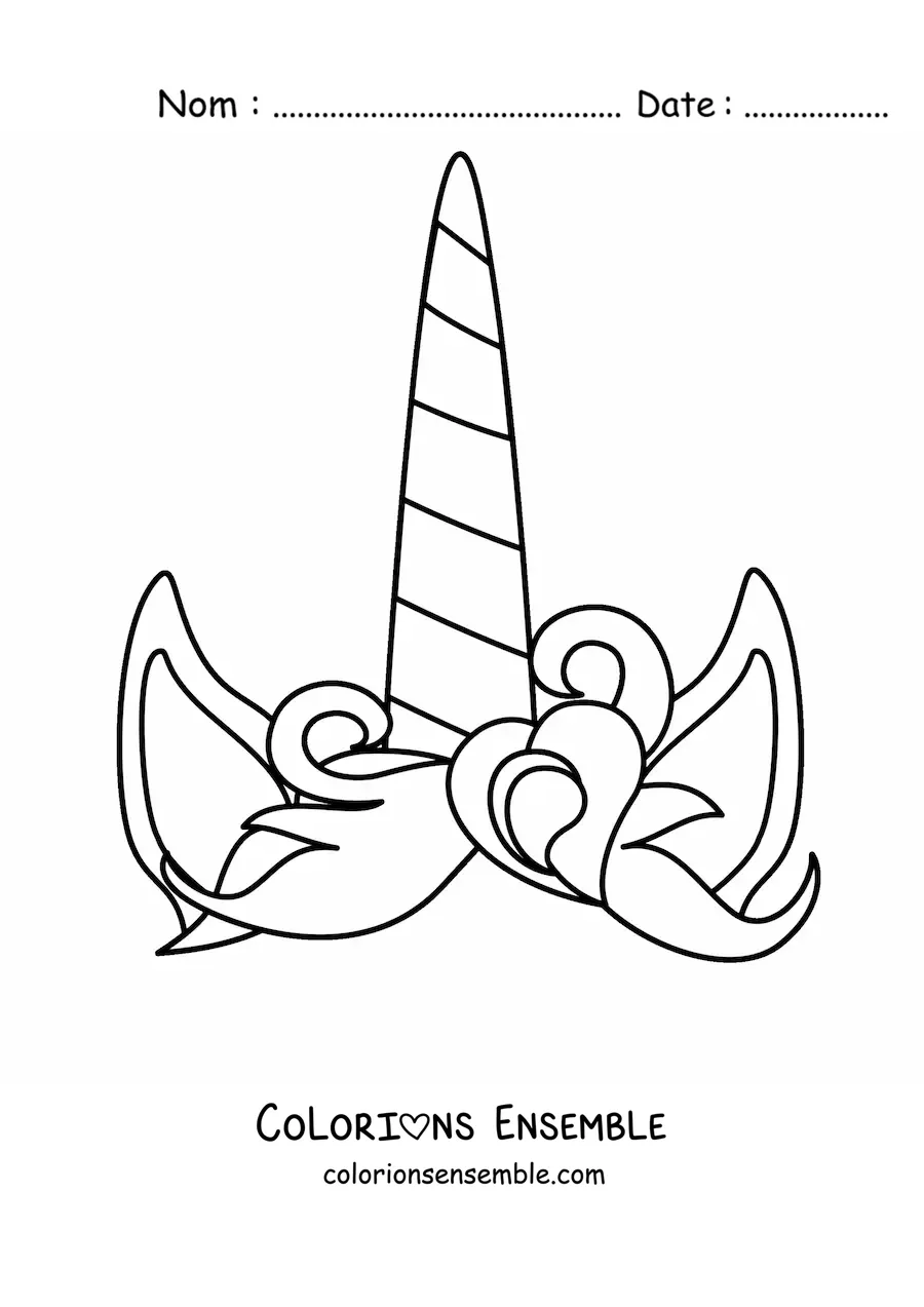 Image à colorier de la corne et des oreilles d’une licorne