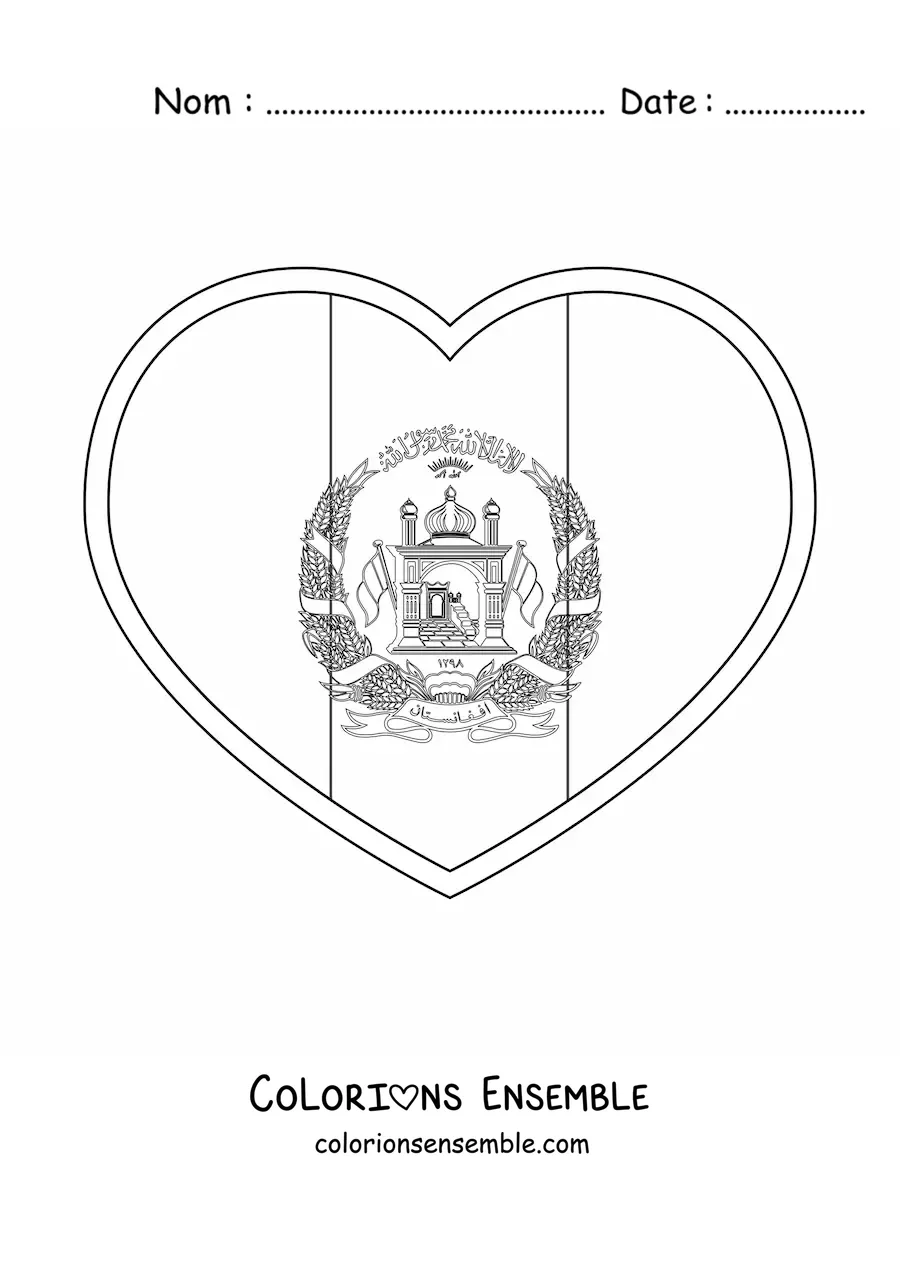 Image à colorier du drapeau de l’Afghanistan en emoji en forme de cœur