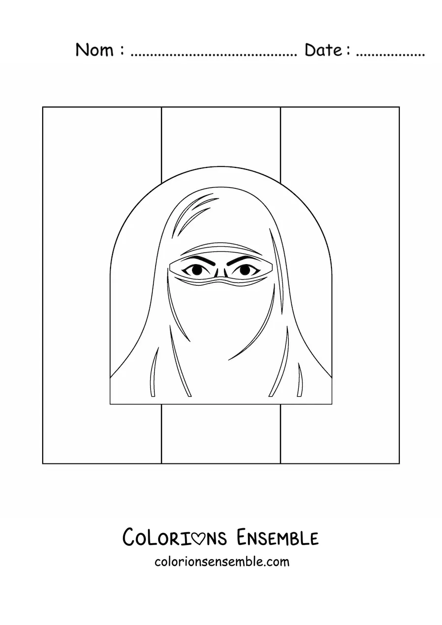 Image à colorier du drapeau de l’Afghanistan avec une femme au visage couvert