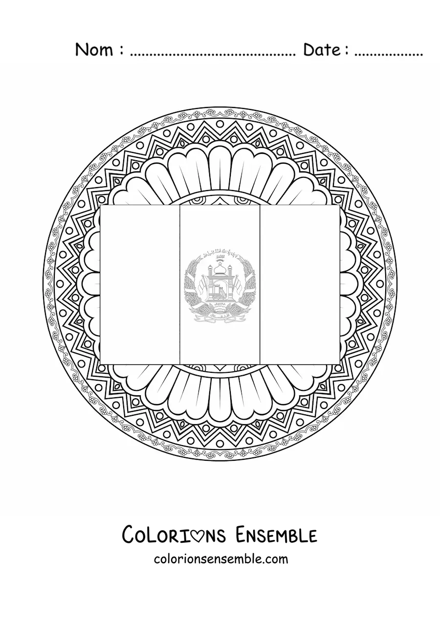 Image à colorier du drapeau de l’Afghanistan avec un mandala