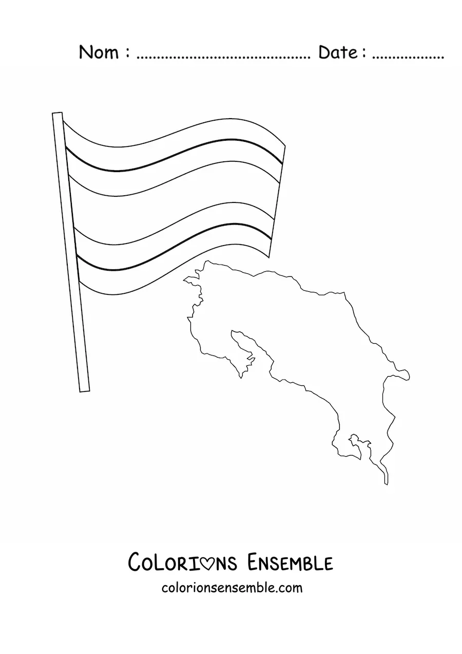 Image à colorier du drapeau du Costa Rica avec une carte