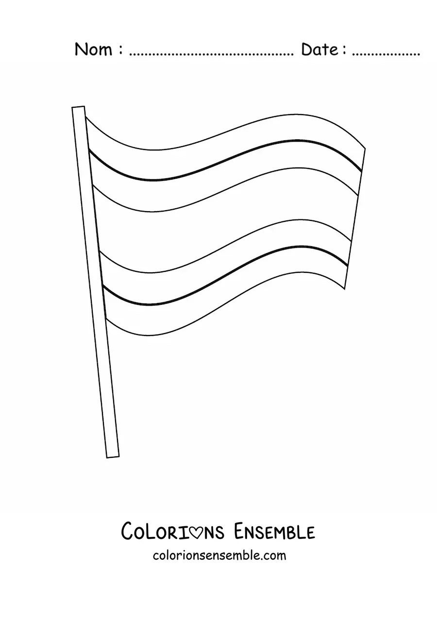 Image à colorier du drapeau du Costa Rica flottant sur un mât