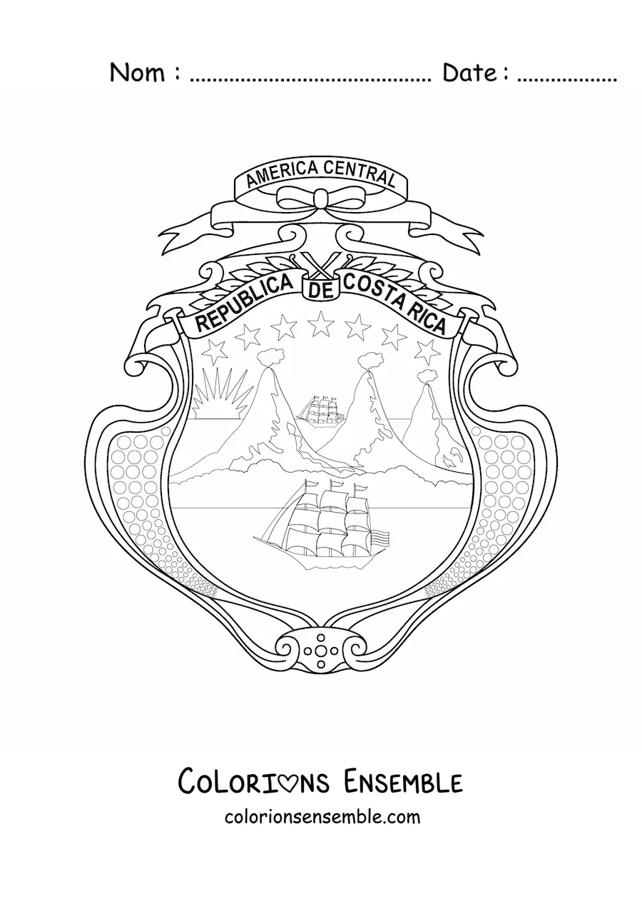 Image à colorier du blason du drapeau du Costa Rica