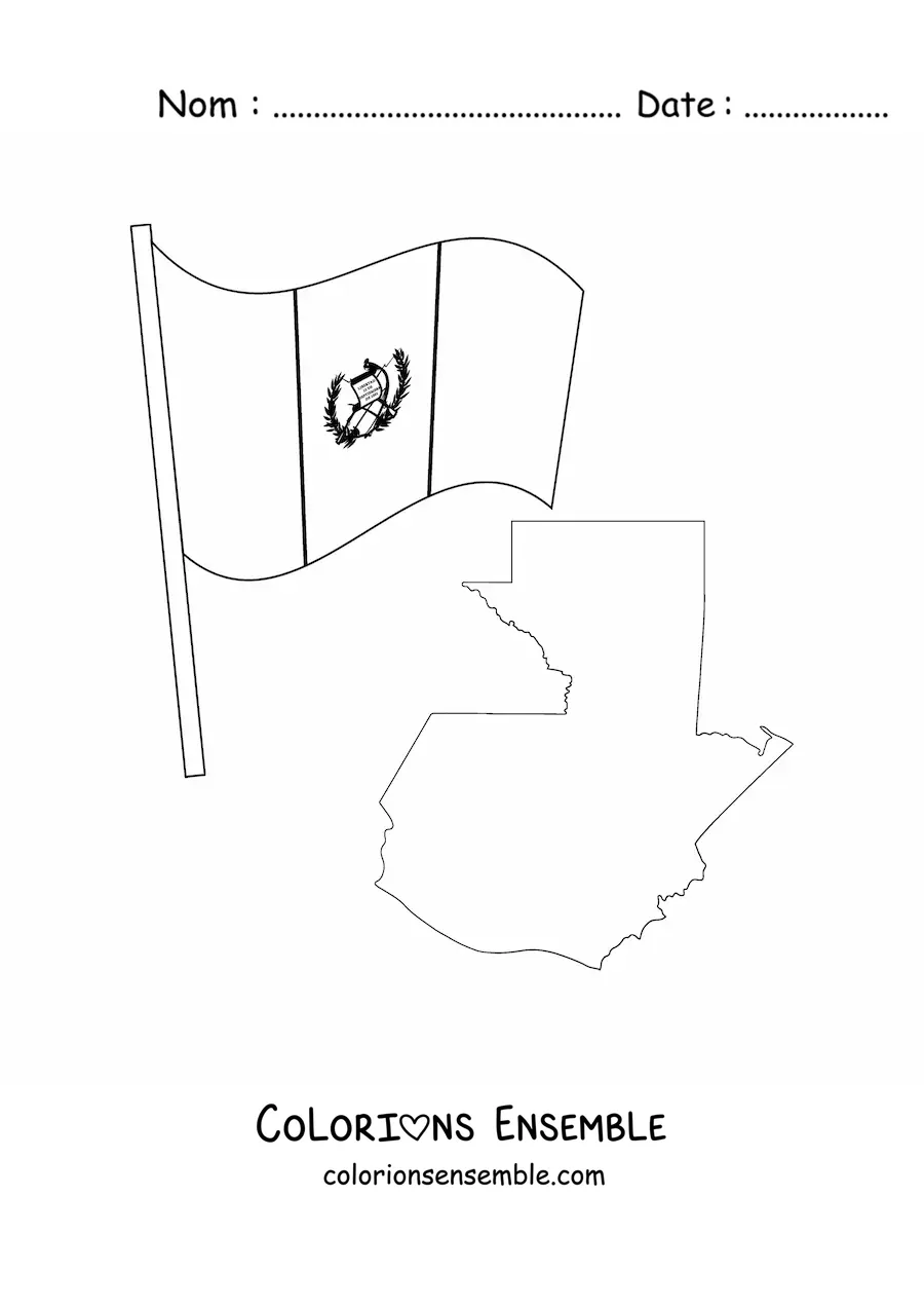 Image à colorier du drapeau du Guatemala avec une carte