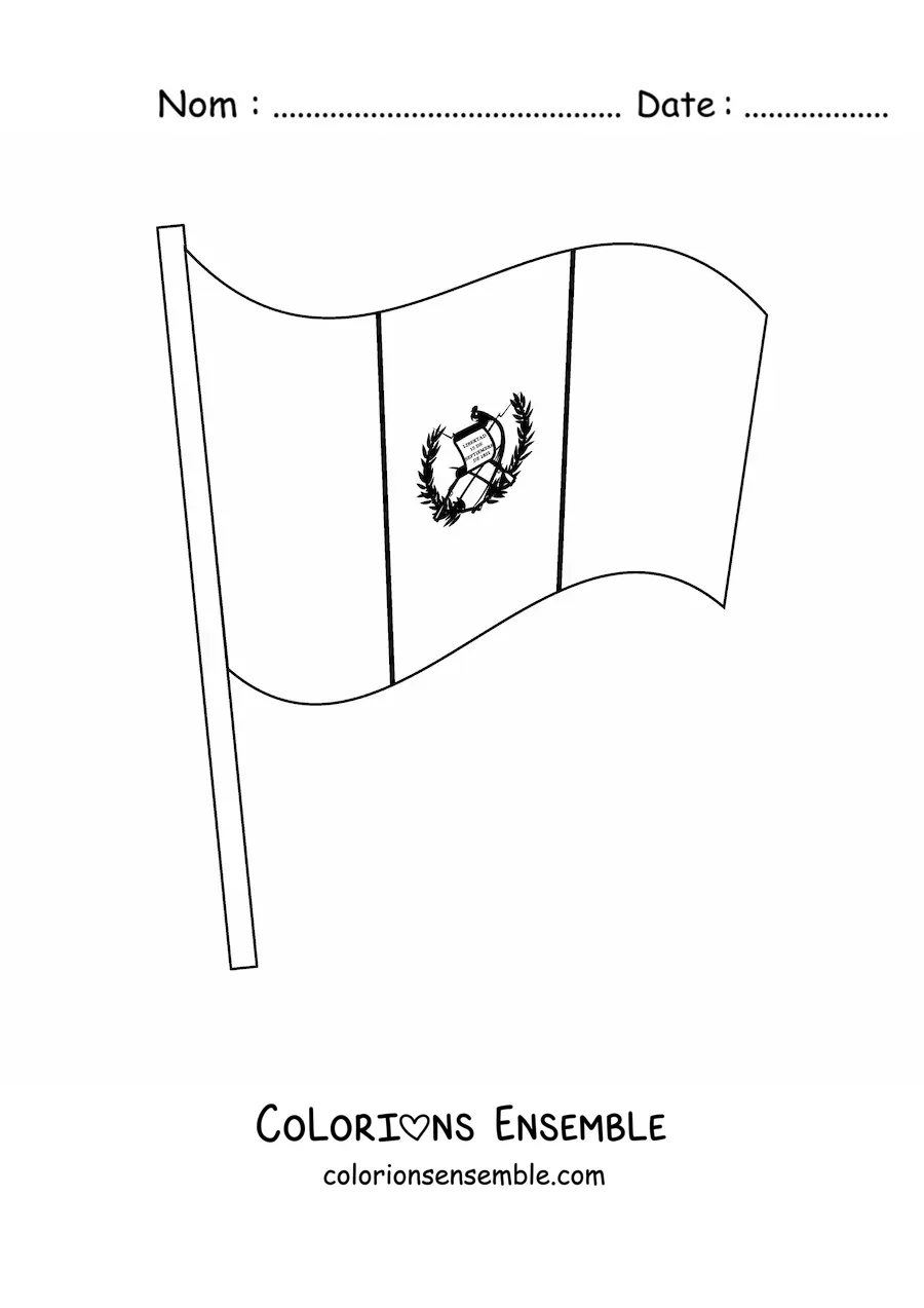Image à colorier du drapeau du Guatemala flottant sur un mât