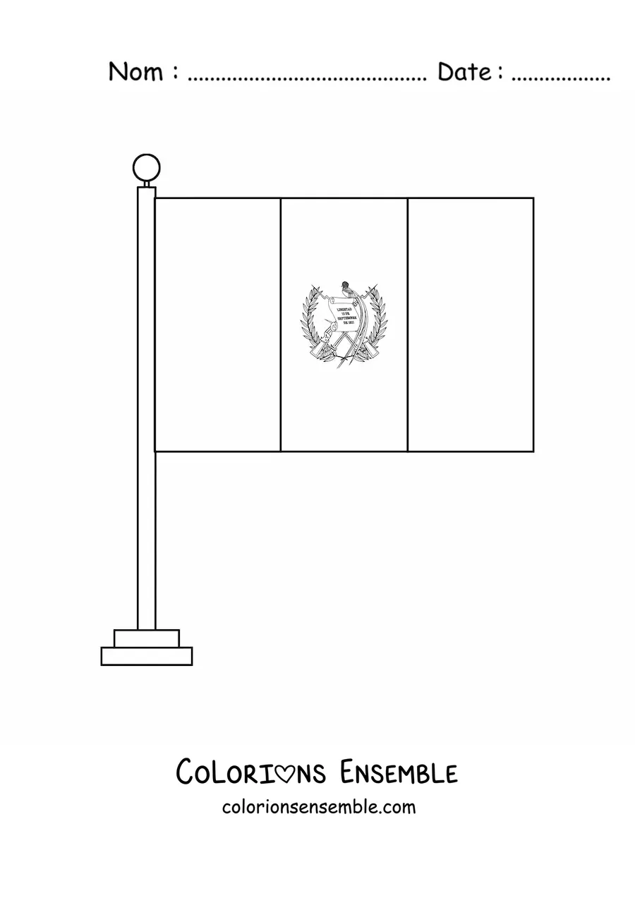 Image à colorier du drapeau du Guatemala sur un mât