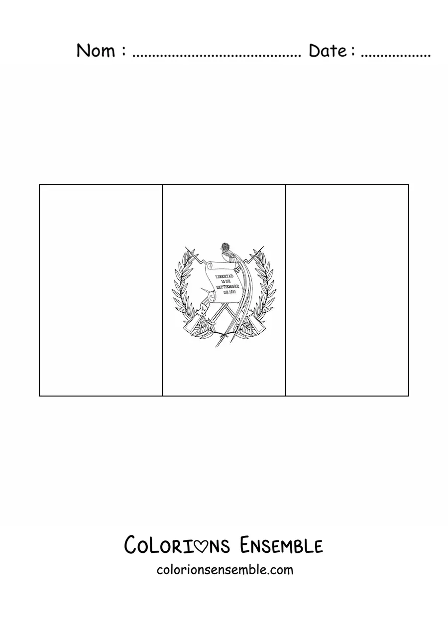 Image à colorier du drapeau du Guatemala à l’horizontale avec son blason