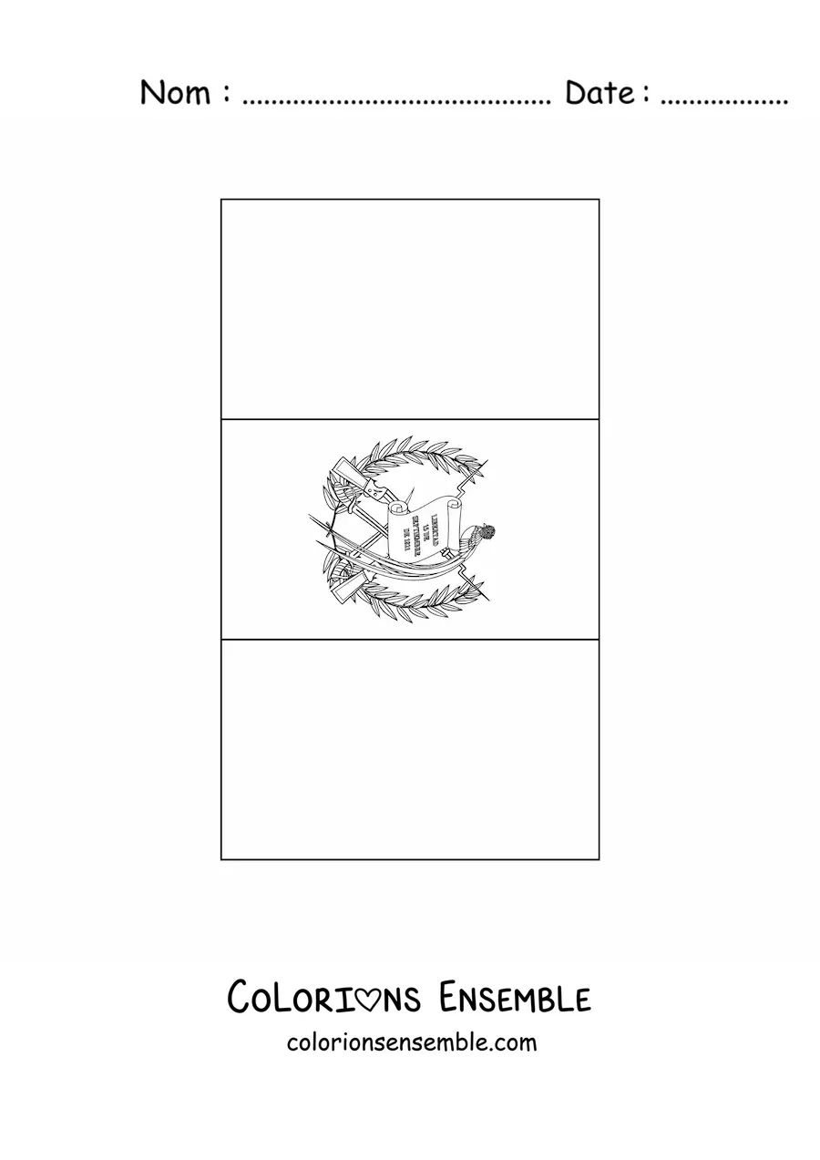 Image à colorier du drapeau du Guatemala à la verticale avec son blason