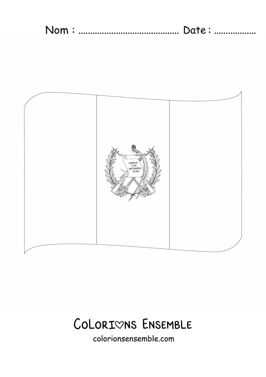 Image à colorier du drapeau du Guatemala flottant avec son blason