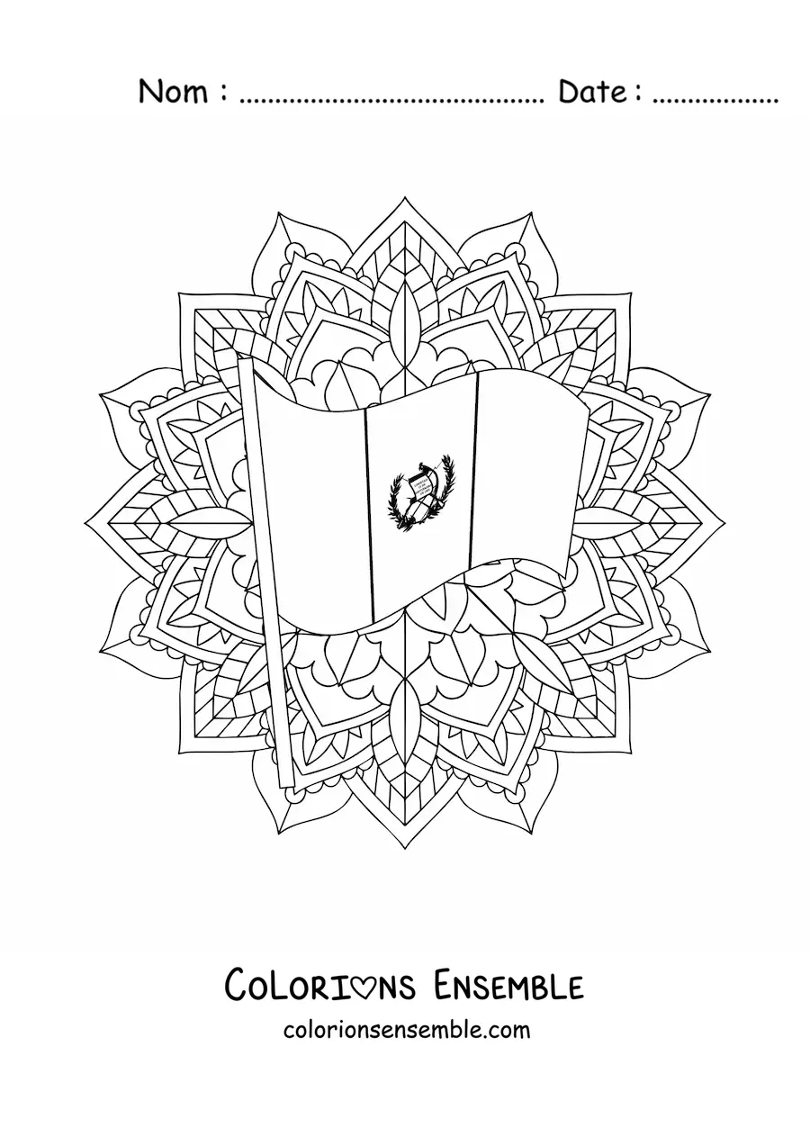 Image à colorier du drapeau du Guatemala avec un mandala