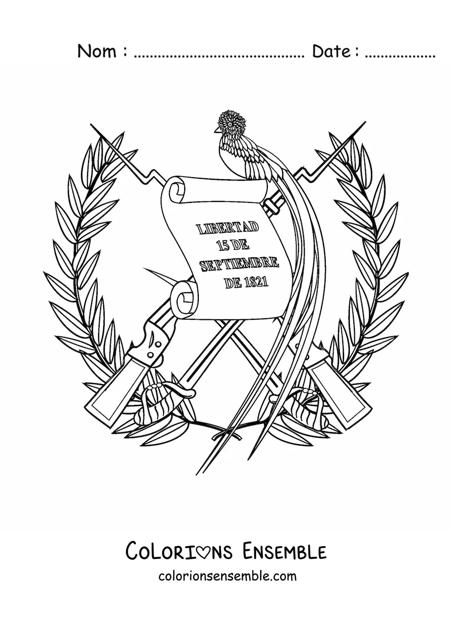 Image à colorier du blason du drapeau du Guatemala