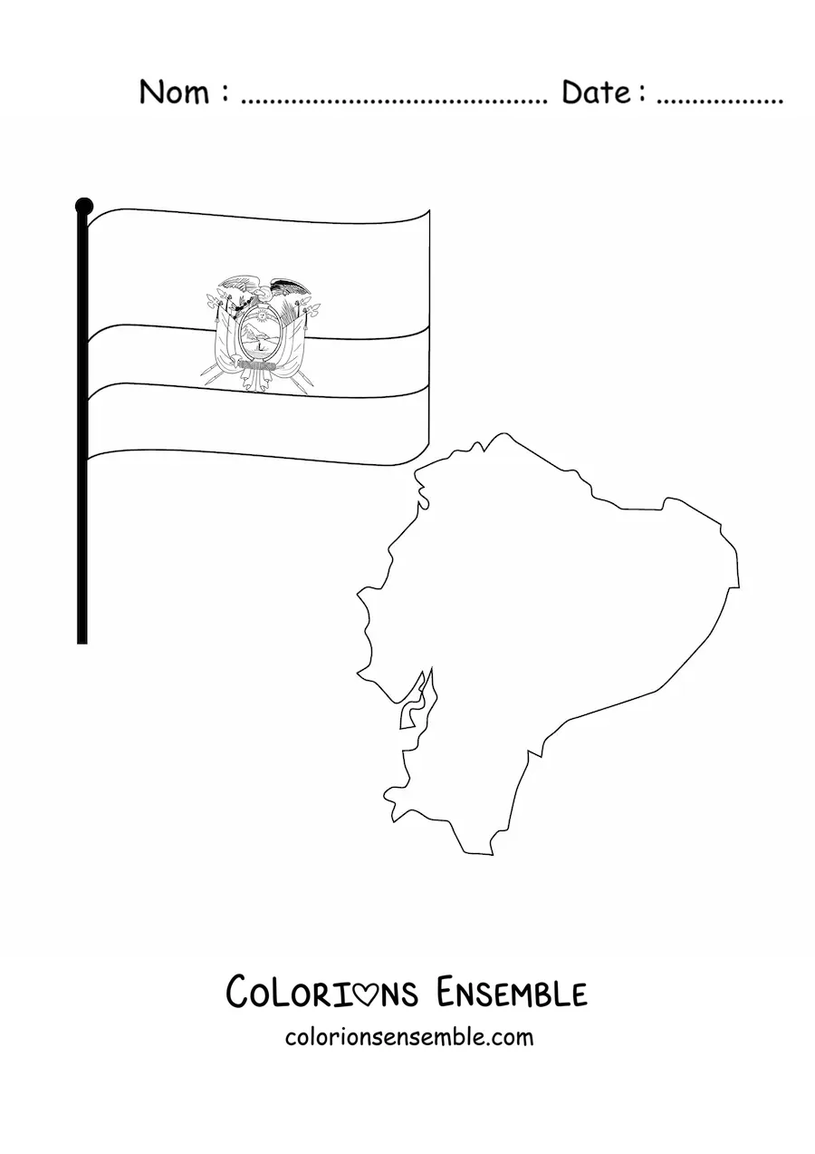 Image à colorier du drapeau de l’Équateur avec une carte