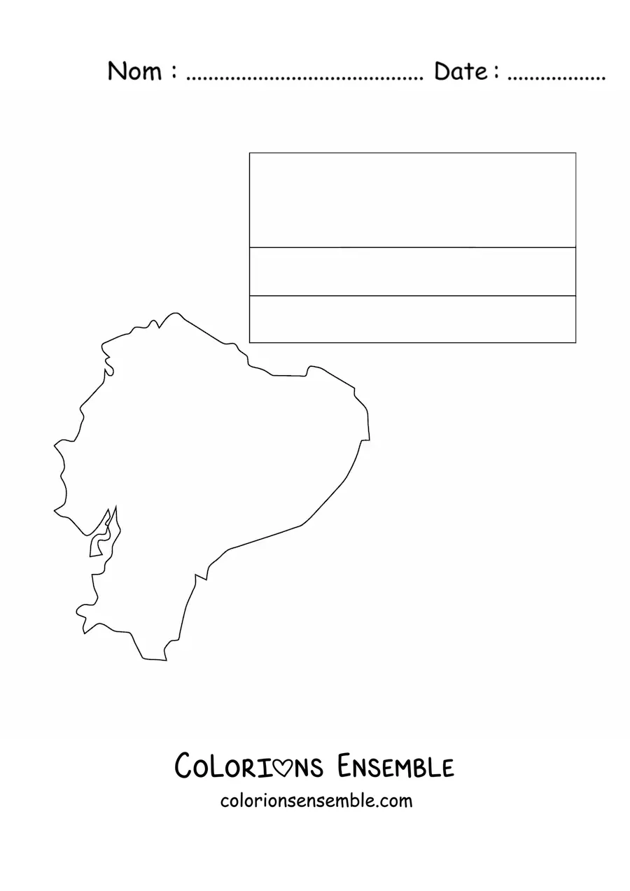 Image à colorier du drapeau de l’Équateur sans blason avec une carte