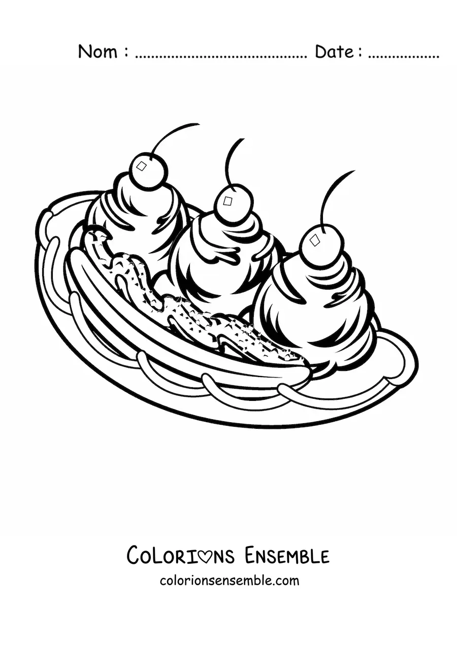 Image à colorier d'une glace banana split