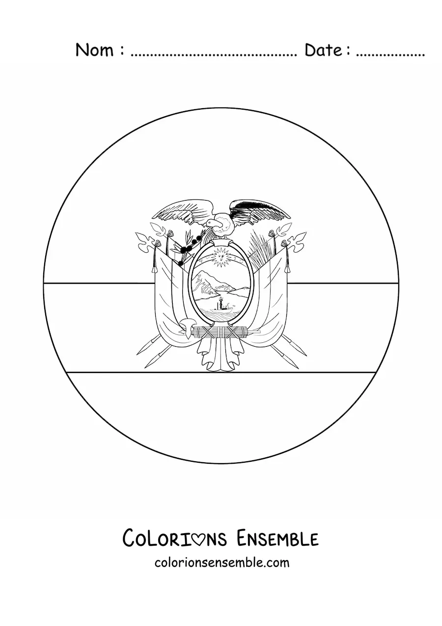 Image à colorier du drapeau de l’Équateur en emoji rond