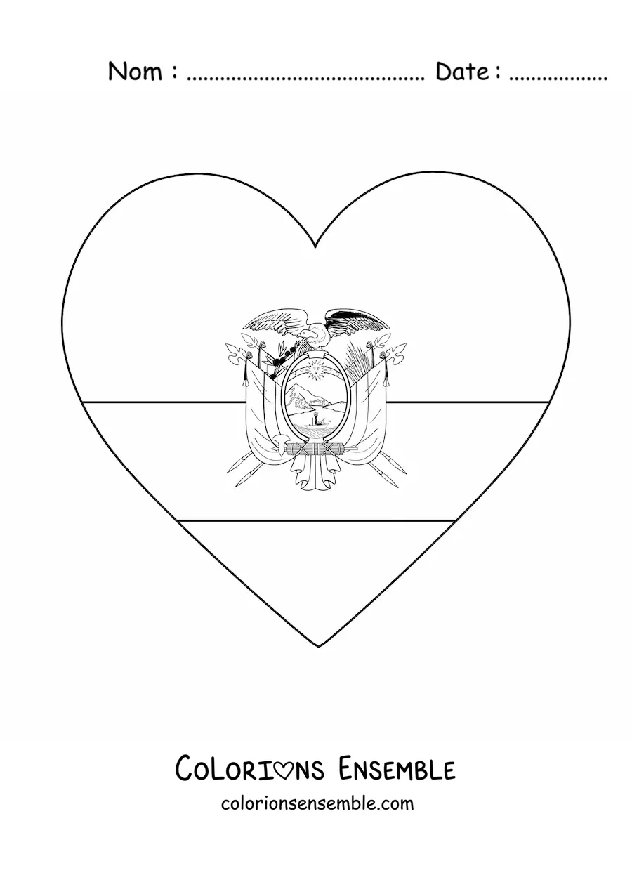 Image à colorier du drapeau de l’Équateur en emoji en forme de cœur