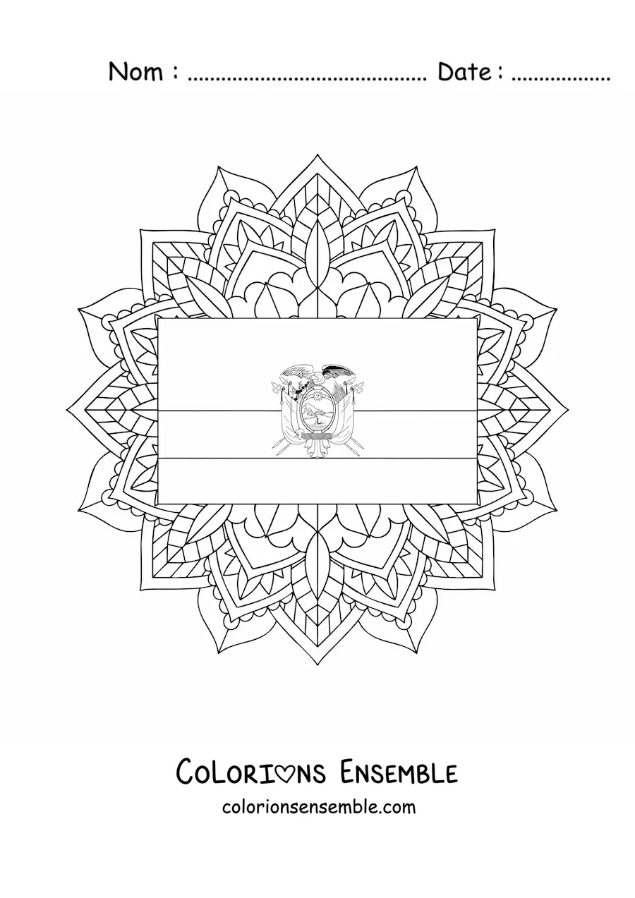 Image à colorier du drapeau de l’Équateur avec un mandala