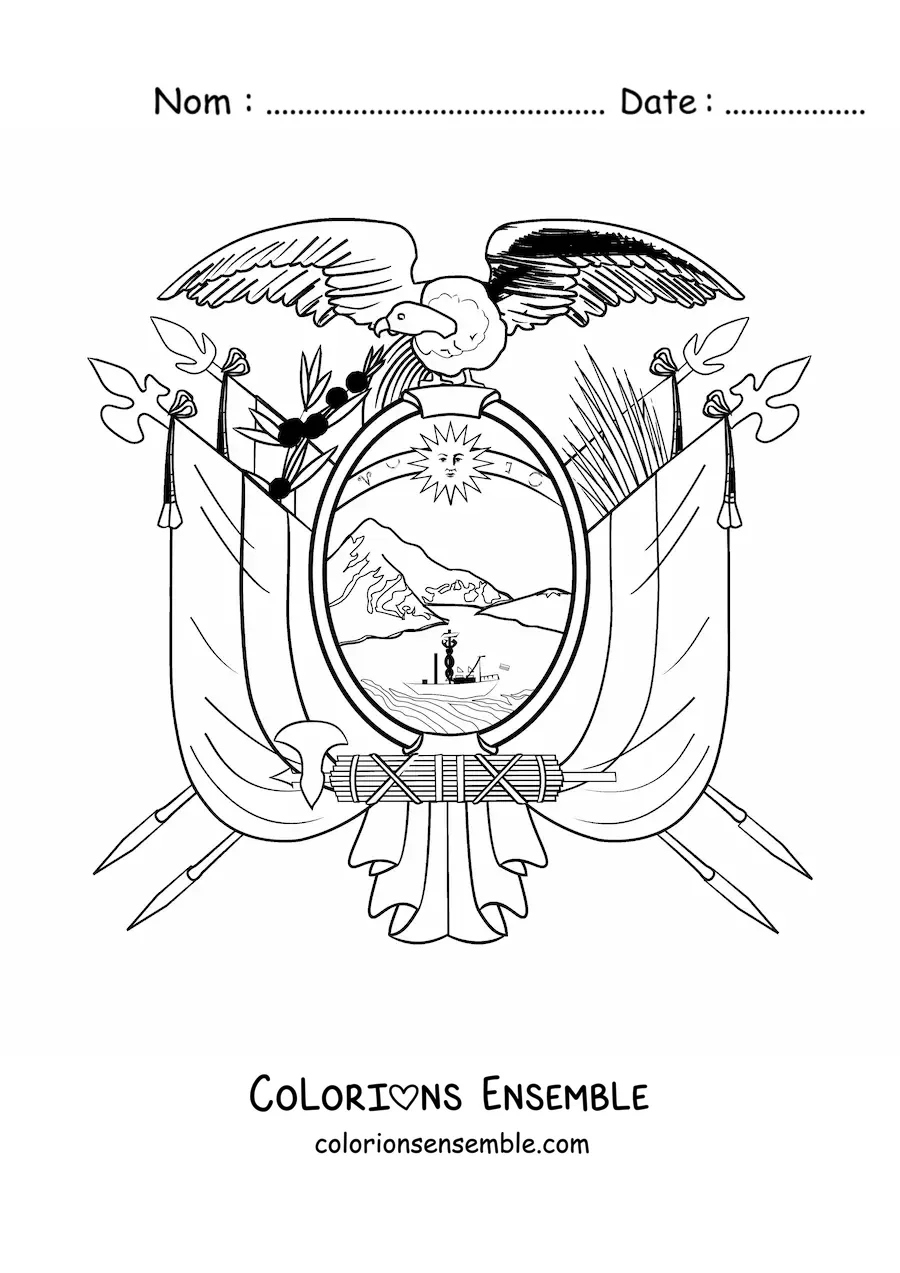 Image à colorier du blason du drapeau de l'Équateur