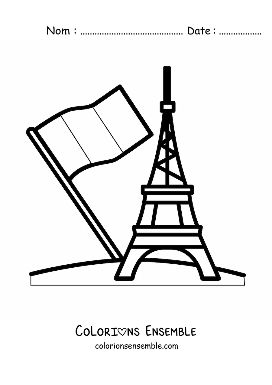 Image à colorier du drapeau de la France avec la tour Eiffel