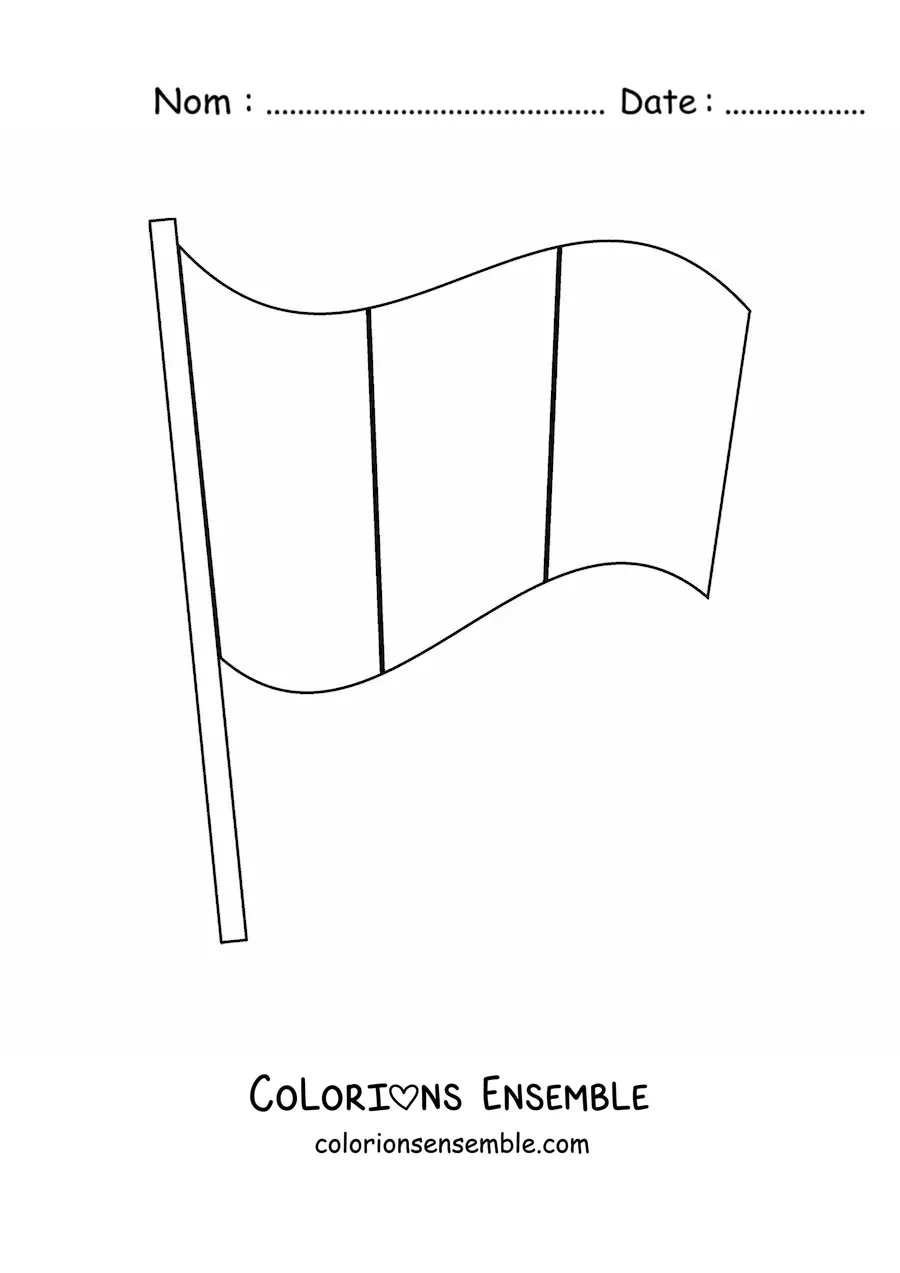 Image à colorier du drapeau de la France flottant sur un mât