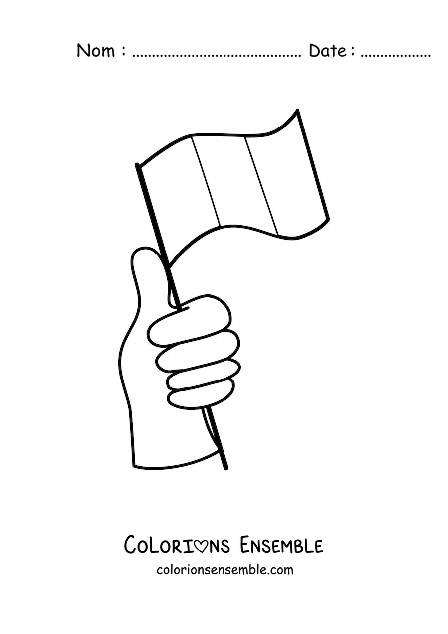 Image à colorier d'une main tenant le drapeau de la France