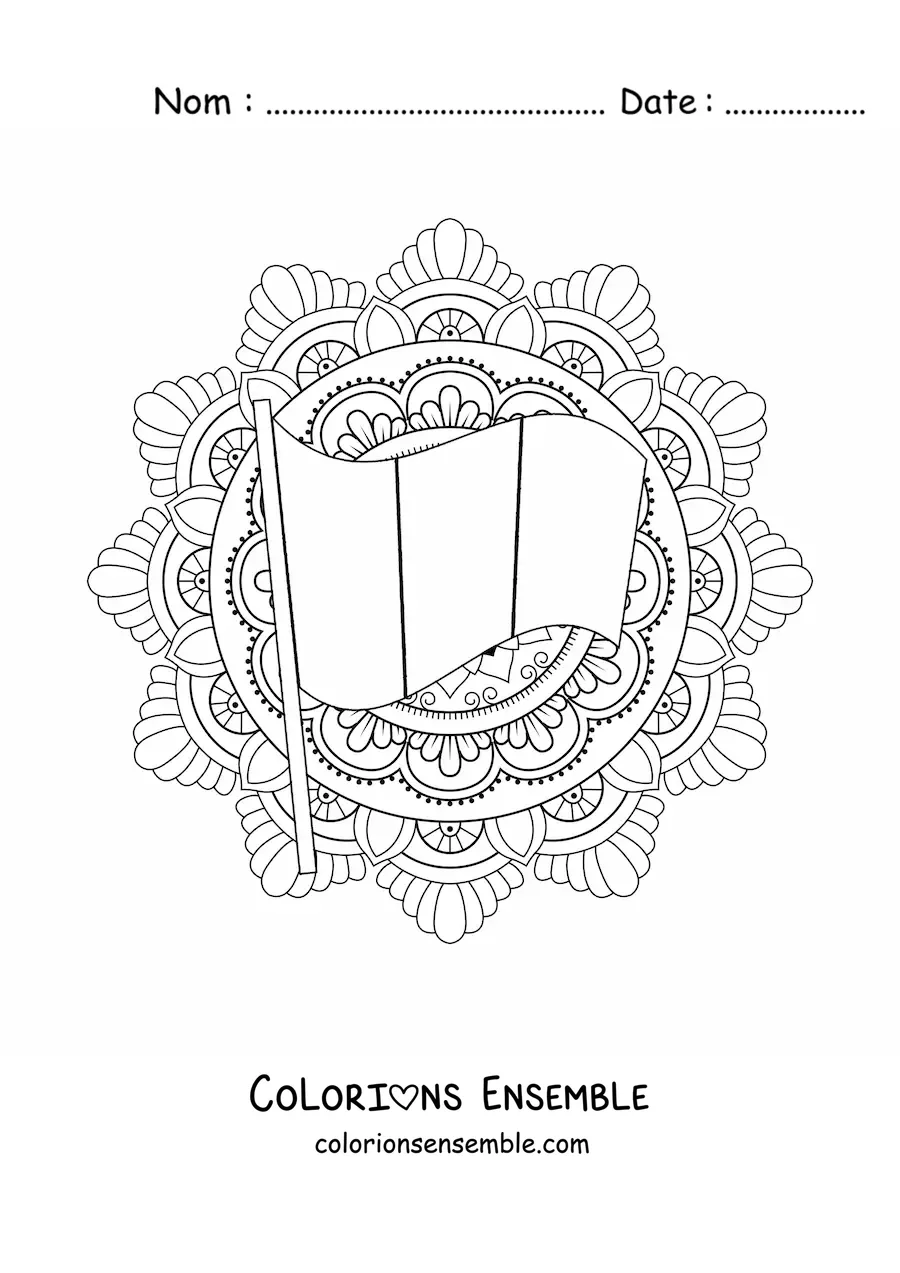 Image à colorier du drapeau de la France avec un mandala