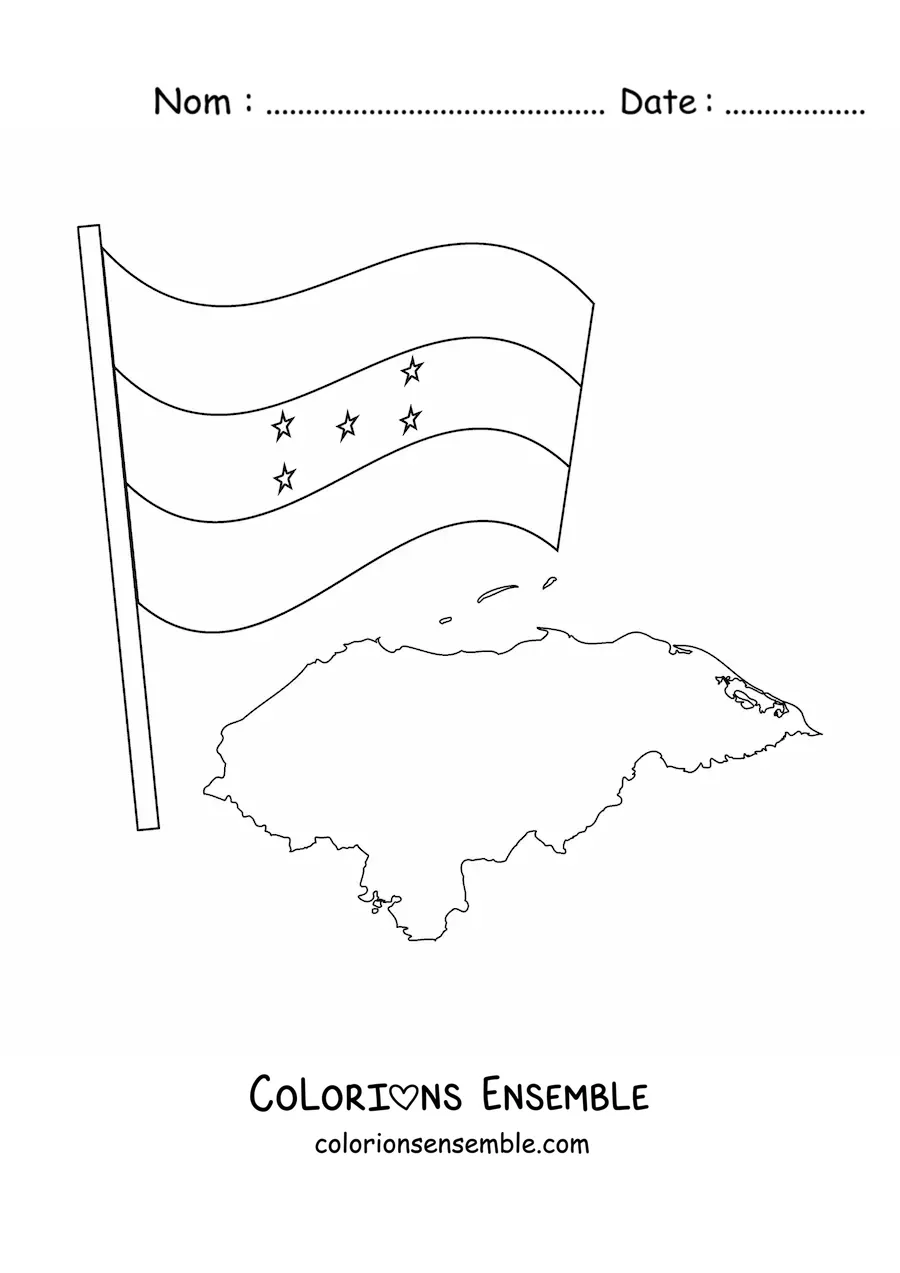 Image à colorier du drapeau du Honduras à côté d'une carte