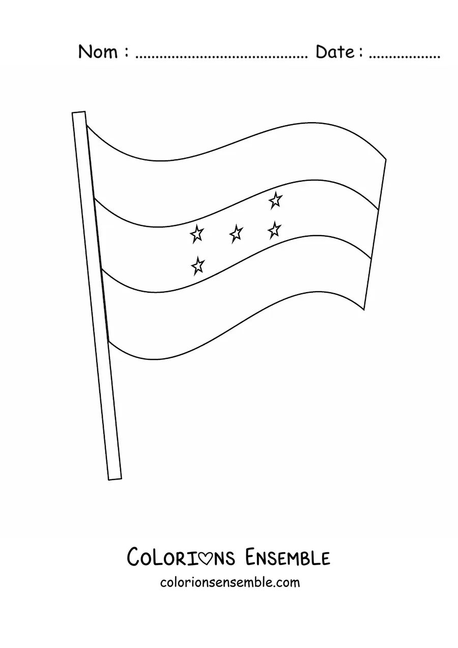 Image à colorier du drapeau du Honduras flottant sur un mât