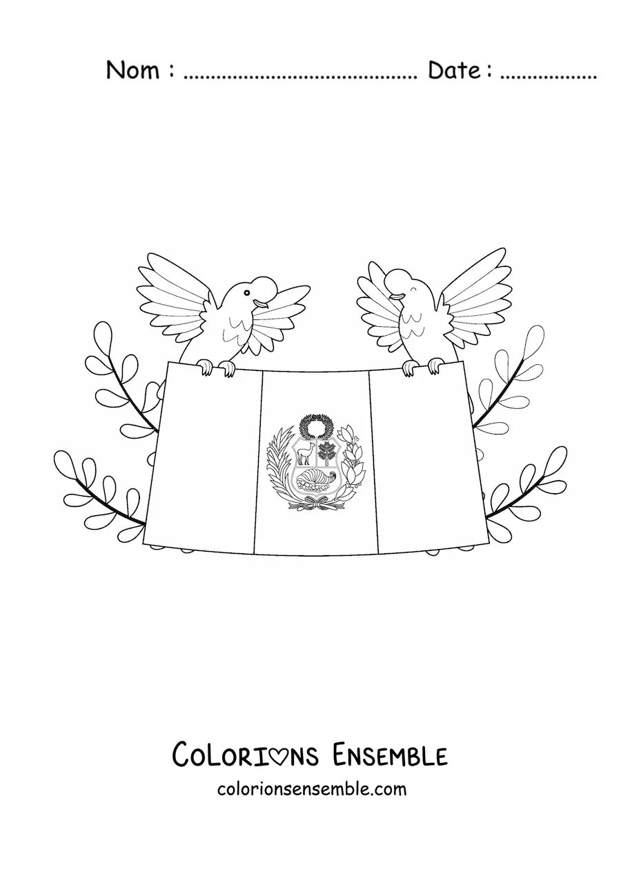 Image à colorier du drapeau du Pérou avec deux coqs-de-roche