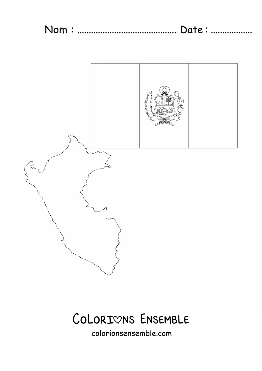 Image à colorier du drapeau du Pérou avec une carte
