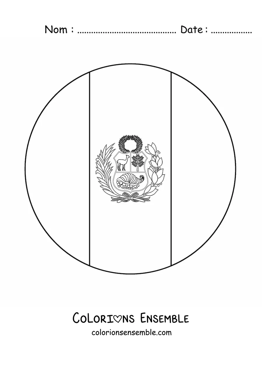 Image à colorier de l'emoji du drapeau rond du Pérou