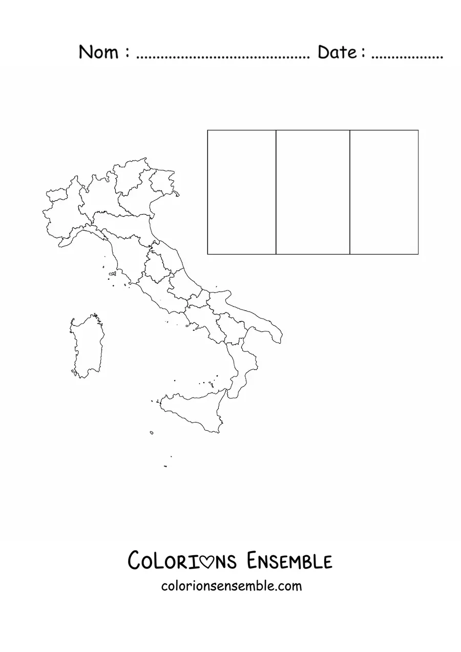 Image à colorier du drapeau de l'Italie avec une carte