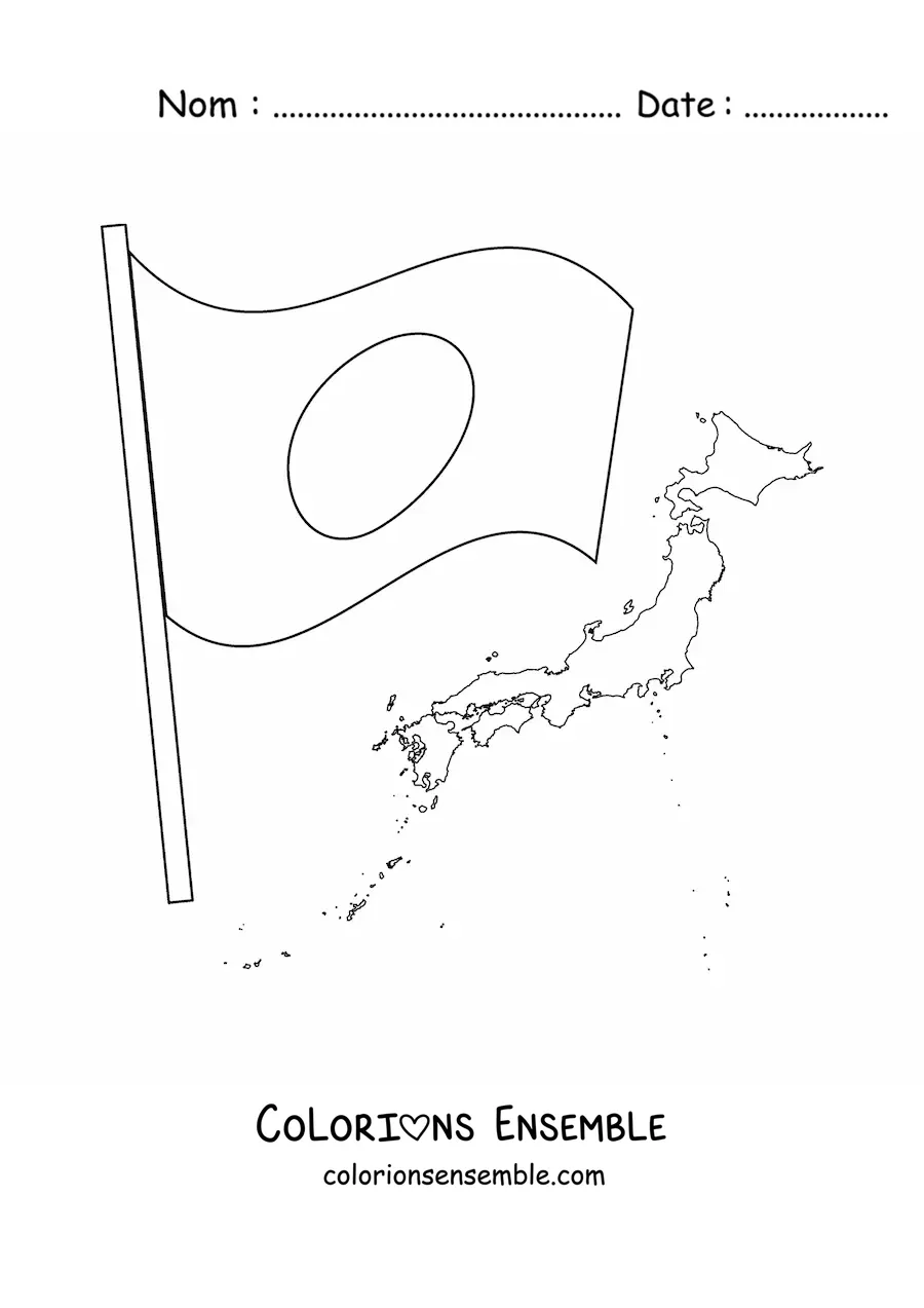 Image à colorier du drapeau du Japon avec une carte