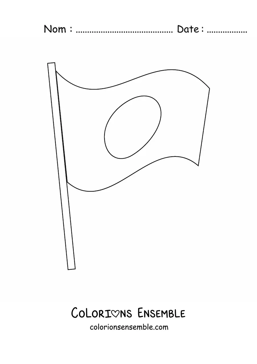 Image à colorier du drapeau du Japon flottant sur un mât