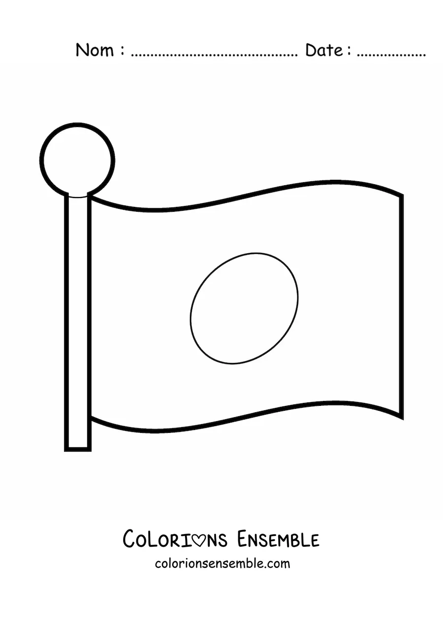 Image à colorier du drapeau du Japon qui flotte