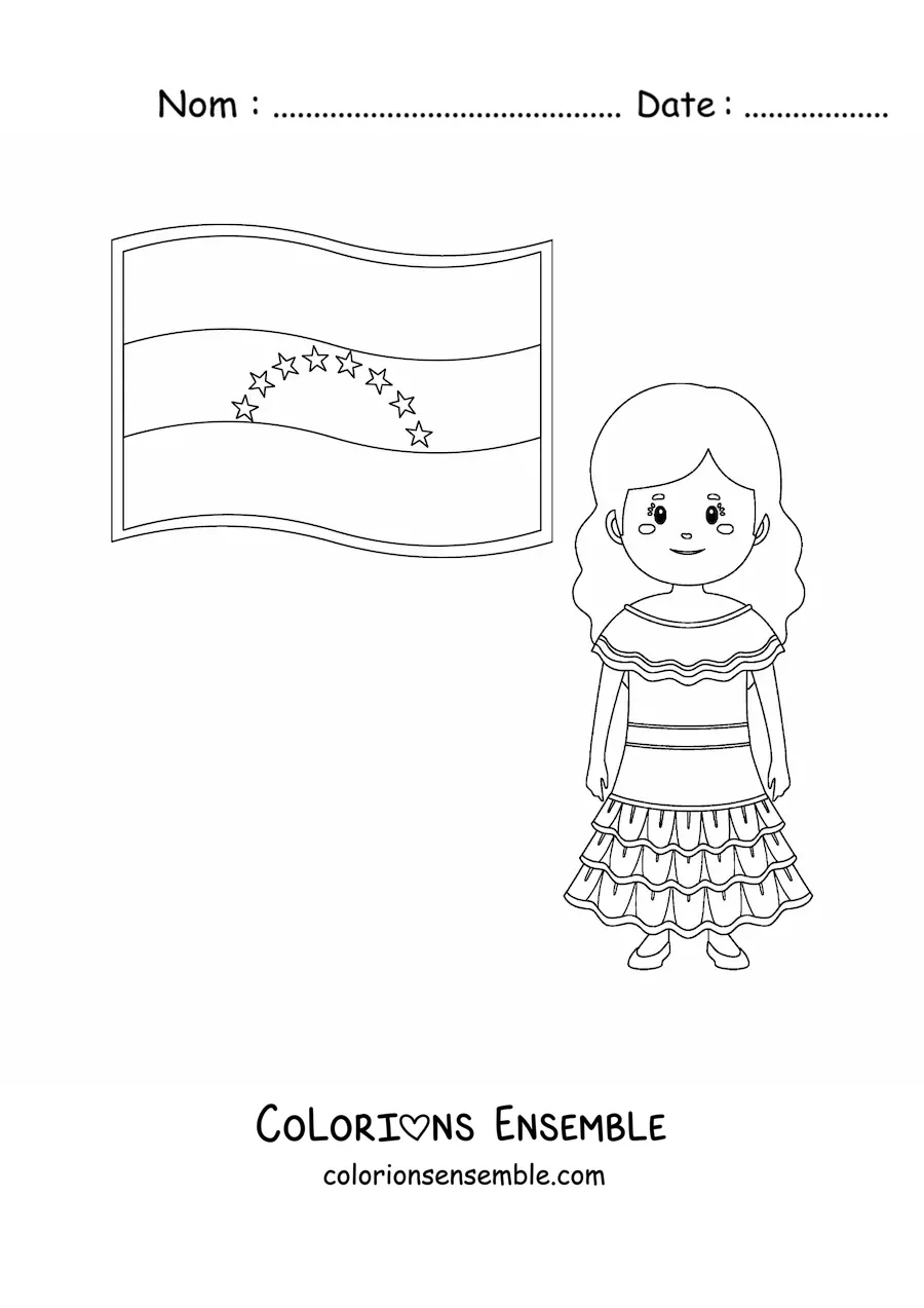 Image à colorier d'une fille avec le drapeau du Venezuela